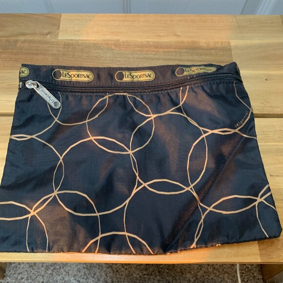 LeSportsac Black & Gold Geometric Nylon Duffel Bag – Weekender Travel Tote w/ St - Picture 12 of 12